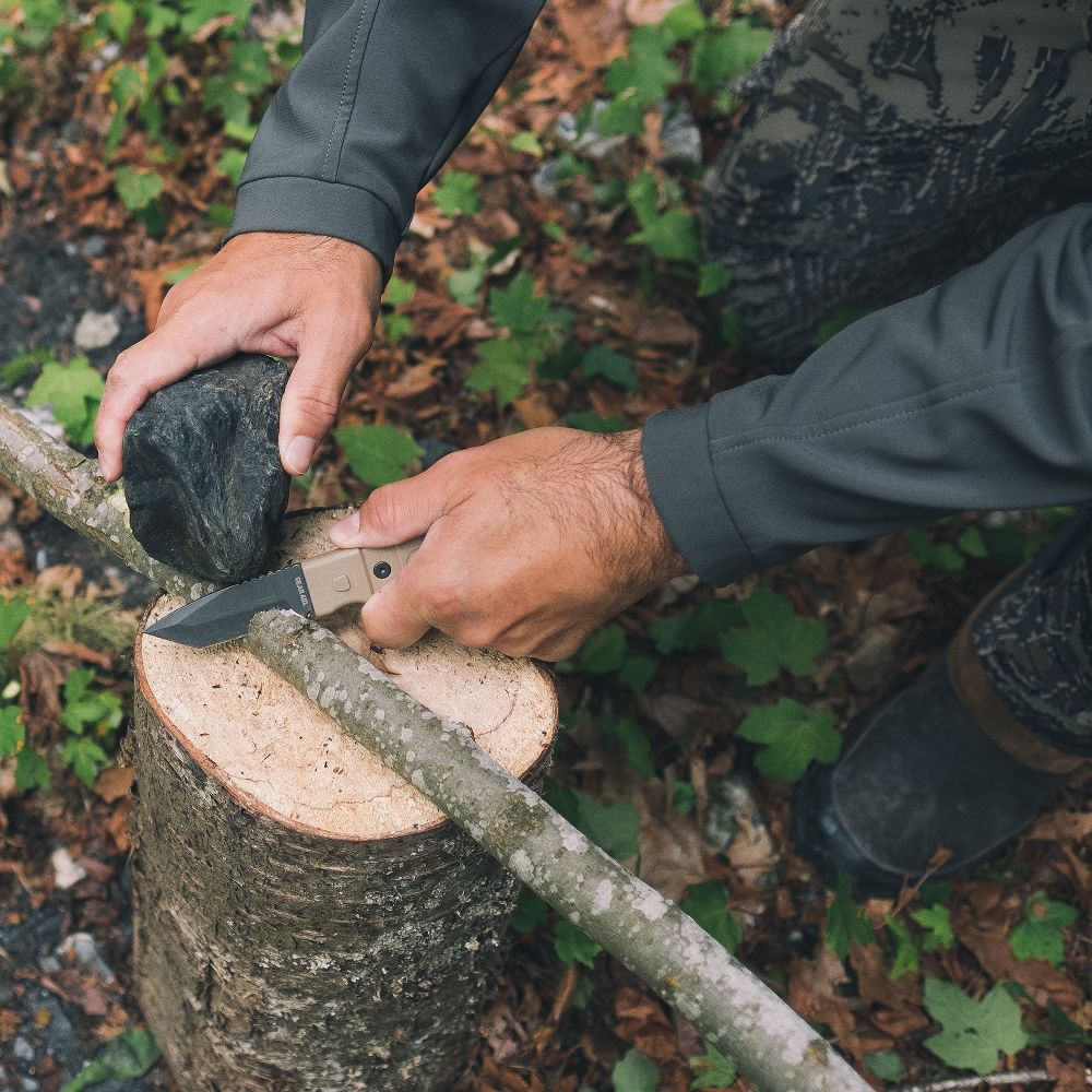 Gear Aid Kotu Tanto Survival Knife cutting tree branch
