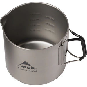 MSR Titan Kettle tilted andle showing volume markings inside