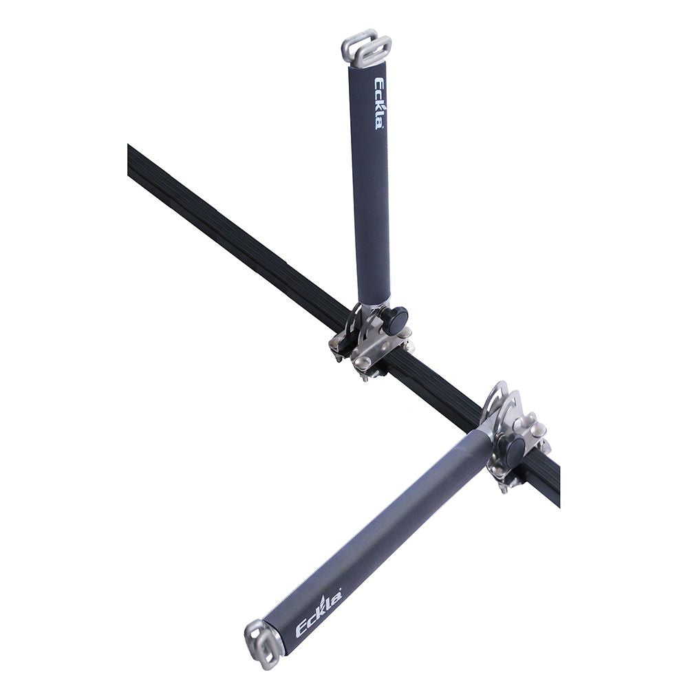 Eckla Folding Upright Kayak Roofrack Transport Bars attached to square roof rack