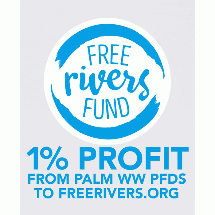 Palm Extrem Whitewater Buoyancy Aid stating 1% profit from palm WW PFD goes to the Freerivers.org foundation