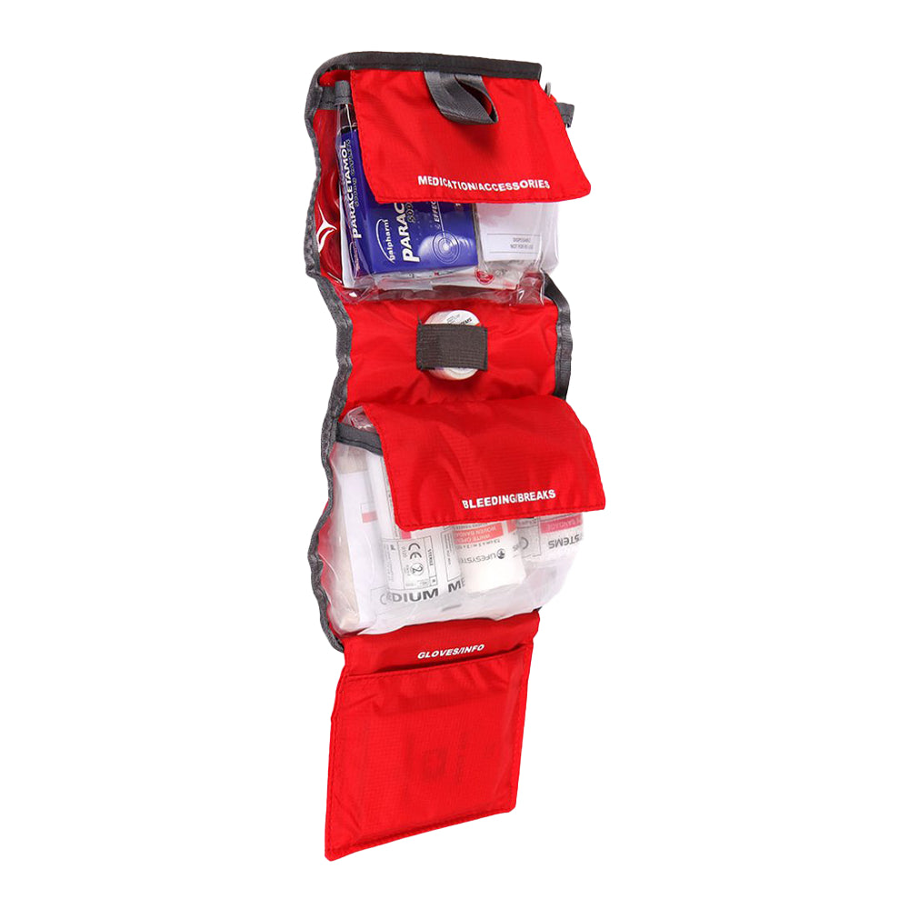 Lifesystems Waterproof First Aid Kit unfurled showing contents