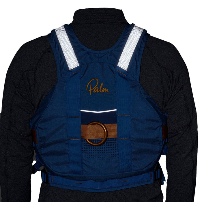 Palm Extrem Whitewater Buoyancy Aid ocean cobalt back demonstrating reflectors glowing