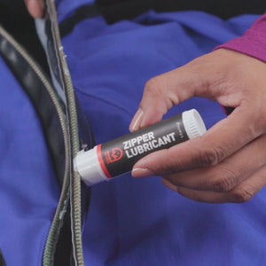 Gear Aid Zipper Lubricant Stick applied to zipper
