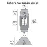 Tindheim™ 2-Person Backpacking Tunnel Tent size chart